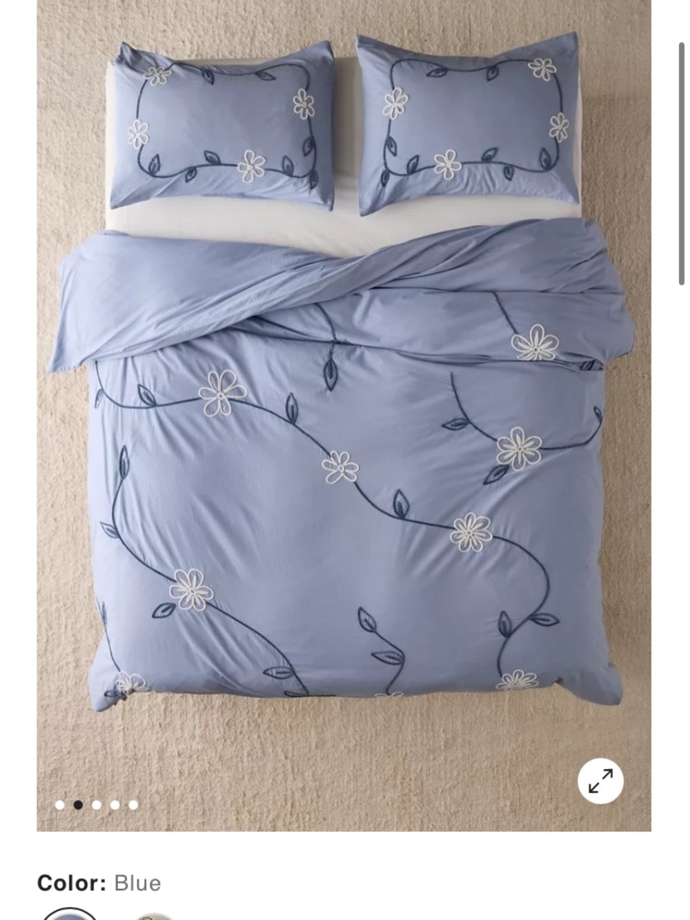 Falling Vines Floral Embroidered Duvet Cover